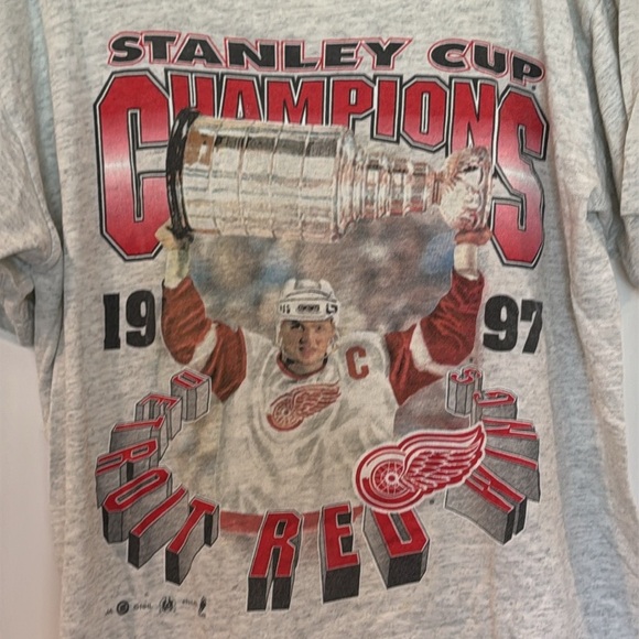 Stanley Cup Champions 1997 Detroit Red Wings Heather Gray Cotton T-Shirt Size L - Picture 5 of 6